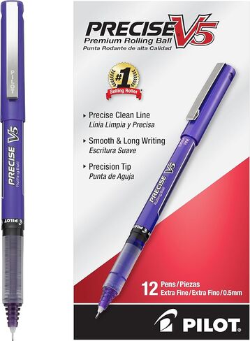 PILOT Precise V5 Stick Rolling Ball Pens Extra Fine Point Blue Ink Dozen Box (35335) Patented Precision Point Technology, Smooth Skip-Free Writing, Visible Ink Supply in Saudi Arabia