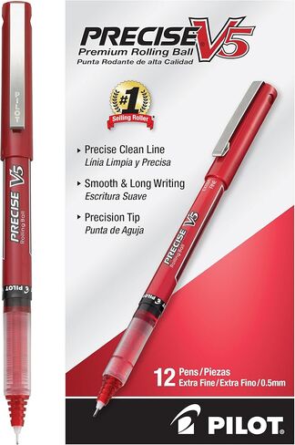 PILOT Precise V5 Stick Rolling Ball Pens Extra Fine Point Blue Ink Dozen Box (35335) Patented Precision Point Technology, Smooth Skip-Free Writing, Visible Ink Supply in Saudi Arabia