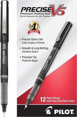 PILOT Precise V5 Stick Rolling Ball Pens Extra Fine Point Blue Ink Dozen Box (35335) Patented Precision Point Technology, Smooth Skip-Free Writing, Visible Ink Supply in Saudi Arabia