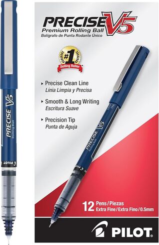 PILOT Precise V5 Stick Rolling Ball Pens Extra Fine Point Blue Ink Dozen Box (35335) Patented Precision Point Technology, Smooth Skip-Free Writing, Visible Ink Supply in Saudi Arabia