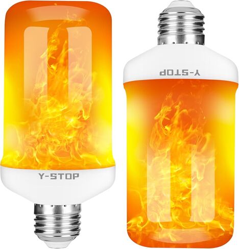 Y- STOP Upgraded LED Flame Light Bulbs, 4 Modes Flickering Light Bulb Outdoor with Upside Down Effect, E26 Base Flame Bulb for Christmas Decorations Outdoor, Halloween Lights, Party Decor (2 Pack) in Saudi Arabia
