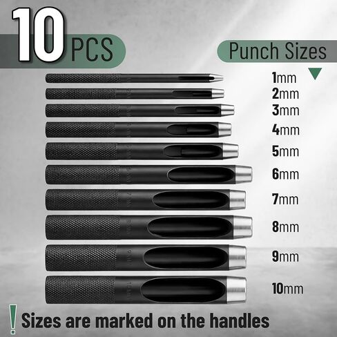 UNCO- مجموعة ثقب الجلد المجوف، 1 مم - 10 مم، 10 قطع، أداة ثقب الجلد من الفولاذ الكربوني الأسود in Kuwait