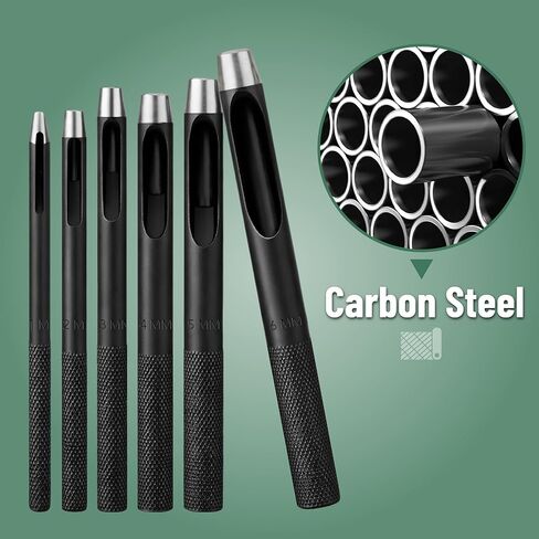 UNCO- مجموعة ثقب الجلد المجوف، 1 مم - 10 مم، 10 قطع، أداة ثقب الجلد من الفولاذ الكربوني الأسود in Kuwait