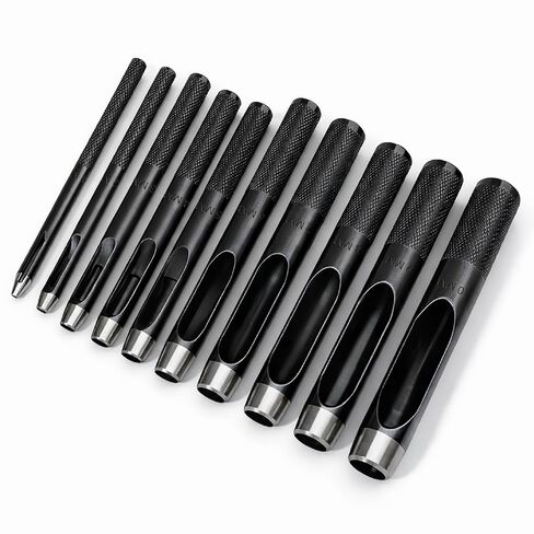 UNCO- مجموعة ثقب الجلد المجوف، 1 مم - 10 مم، 10 قطع، أداة ثقب الجلد من الفولاذ الكربوني الأسود in Kuwait