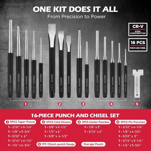 مجموعة لكمة وإزميل مكونة من 25 قطعة مع مثاقب دبوس ملفوفة، تتضمن مدببًا ودبوسًا ولكمات مركزية وأزاميل باردة لأعمال المعادن والسيارات والاستخدام الحرفي in Kuwait