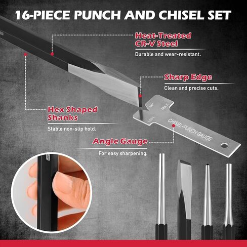 مجموعة لكمة وإزميل مكونة من 25 قطعة مع مثاقب دبوس ملفوفة، تتضمن مدببًا ودبوسًا ولكمات مركزية وأزاميل باردة لأعمال المعادن والسيارات والاستخدام الحرفي in Kuwait