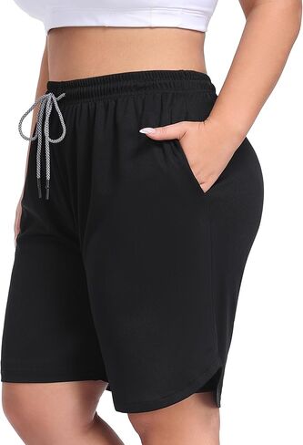 ZERDOCEAN Women's Plus Size 2 in 1 Running Shorts with Liner, Casual Workout Training Gym Athletic Sport Shorts with Pockets in Saudi Arabia