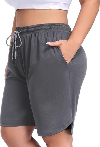 ZERDOCEAN Women's Plus Size 2 in 1 Running Shorts with Liner, Casual Workout Training Gym Athletic Sport Shorts with Pockets in Saudi Arabia