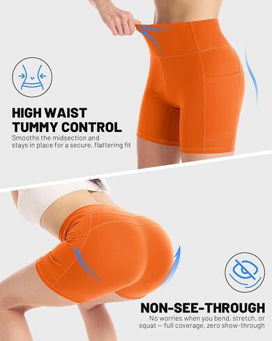 Moozava Women's Biker Shorts 4"/6"/8" High Waisted Tummy Control Workout Gym Yoga Running Volleyball Spandex Shorts 3 Pockets in Kuwait