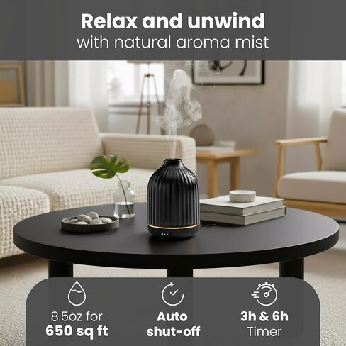 MALMØ Ceramic Diffuser (250ml) - Essential Oil Diffuser Black - Aromatherapy Diffuser - Non Toxic Oil Diffuser for Home in Saudi Arabia