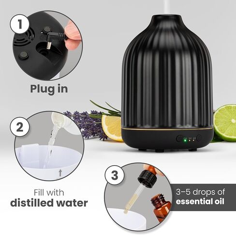 MALMØ Ceramic Diffuser (250ml) - Essential Oil Diffuser Black - Aromatherapy Diffuser - Non Toxic Oil Diffuser for Home in Saudi Arabia