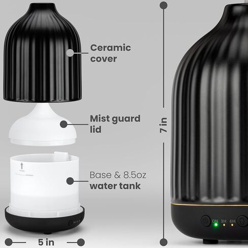 MALMØ Ceramic Diffuser (250ml) - Essential Oil Diffuser Black - Aromatherapy Diffuser - Non Toxic Oil Diffuser for Home in Saudi Arabia