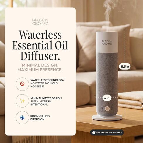 Waterless Essential Oil Diffuser (120ml Bottle) – Nebulizing Aroma Diffuser, 3 Intensity Levels, 1/3/6H Timer + Auto Mode, Warm Ambient Light, Up to 600 sqft in Saudi Arabia