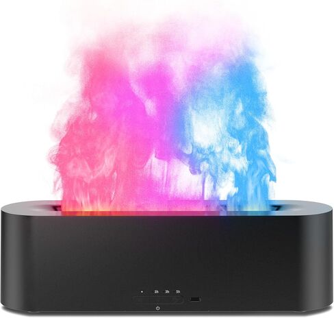 Flame Air Diffuser, Humidifier, Essential Oil Diffuser - 7 Colors, 180mL Capacity (8 Hours), Noiseless Operation, Auto-Off Protection - Perfect for Home Bedroom Office Gifts(Black) in Saudi Arabia