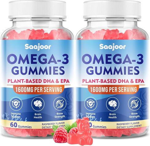 2 Pack Vegan Omega-3 Gummies1000mg for Adults - Sugar Free Supplement with 400mg DHA & 600mg EPA, Vitamins A, C, E, and Zinc - 120 Count in Kuwait