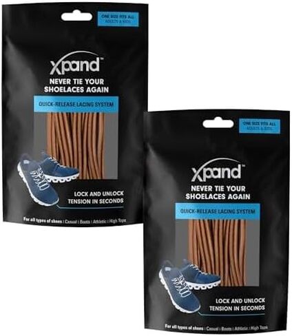 أربطة أحذية Xpand مستديرة بدون أربطة - نظام أربطة مرن - مقاس واحد يناسب جميع أحذية البالغين والأطفال (عبوة من قطعتين) in Kuwait