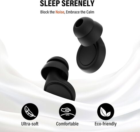 سدادات أذن لإلغاء الضوضاء أثناء النوم - سدادات أذن قابلة لإعادة الاستخدام بقدرة 35 ديسيبل مع 7 رؤوس أذن وحقيبة حمل - حماية مرنة للسمع - أطراف أذن مفردة/مزدوجة قابلة للاستبدال للنوم والتركيز والسفر والعمل، باللون الأسود in Kuwait
