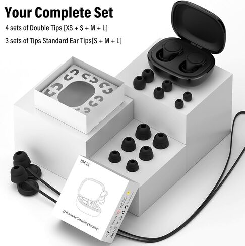 سدادات أذن لإلغاء الضوضاء أثناء النوم - سدادات أذن قابلة لإعادة الاستخدام بقدرة 35 ديسيبل مع 7 رؤوس أذن وحقيبة حمل - حماية مرنة للسمع - أطراف أذن مفردة/مزدوجة قابلة للاستبدال للنوم والتركيز والسفر والعمل، باللون الأسود in Kuwait