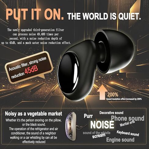 Ear Plugs for Sleeping, 45dB Noise Cancelling & Reusable Silicone Earplugs - Noise Reduction for Snoring, Concerts, Airplane Travel, Side Sleepers, Includes 6 Tips (Obsidian) (Black) in Saudi Arabia