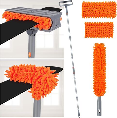 طقم تنظيف مروحة السقف من wlich مع عمود تمديد 77 بوصة، فرشاة شانيل قابلة لإعادة الاستخدام لشفرات المروحة (حتى 8 بوصات)، وأنسجة العنكبوت، والجدران، والأثاث (برتقالي) in Kuwait
