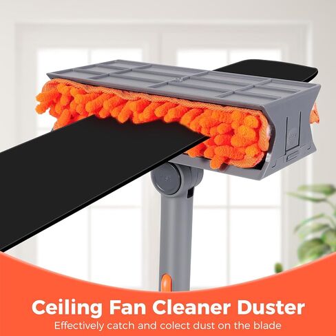 طقم تنظيف مروحة السقف من wlich مع عمود تمديد 77 بوصة، فرشاة شانيل قابلة لإعادة الاستخدام لشفرات المروحة (حتى 8 بوصات)، وأنسجة العنكبوت، والجدران، والأثاث (برتقالي) in Kuwait