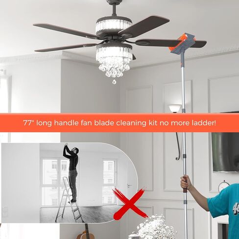 طقم تنظيف مروحة السقف من wlich مع عمود تمديد 77 بوصة، فرشاة شانيل قابلة لإعادة الاستخدام لشفرات المروحة (حتى 8 بوصات)، وأنسجة العنكبوت، والجدران، والأثاث (برتقالي) in Kuwait
