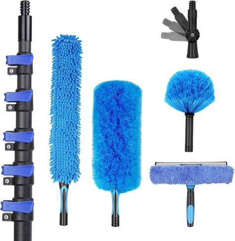 36 Foot High Ceiling Duster Kits with 4.7-30 FT Carbon Fiber Extension Pole, Feather Duster, Cobweb Duster, Ceiling Fan Duster, Window Squeegee & Cleaner with Pole 30 Ft in Saudi Arabia