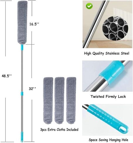 Retractable Gap Dust Cleaner Cleaning Tools with 3 Microfiber Dusting Cloths Long Handle 48.5inches Washable and Retractable Duster Brush for Cleaning Under Appliances Furniture Couch Fridge in Saudi Arabia