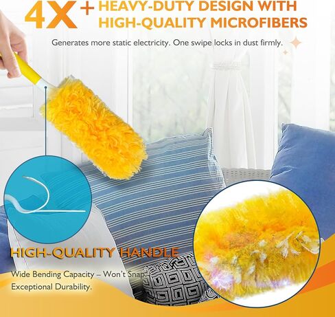 60PCS Fluffy 360° Heavy Duty Duster Refills fits Swiffer Duster, 4X Dust Capture Power, Unscented Disposable Electrostatic Dusters with 3ft Extended Handle for Furniture, Electronics, Blinds in Saudi Arabia