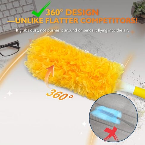 60PCS Fluffy 360° Heavy Duty Duster Refills fits Swiffer Duster, 4X Dust Capture Power, Unscented Disposable Electrostatic Dusters with 3ft Extended Handle for Furniture, Electronics, Blinds in Saudi Arabia