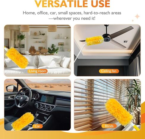 60PCS Fluffy 360° Heavy Duty Duster Refills fits Swiffer Duster, 4X Dust Capture Power, Unscented Disposable Electrostatic Dusters with 3ft Extended Handle for Furniture, Electronics, Blinds in Saudi Arabia
