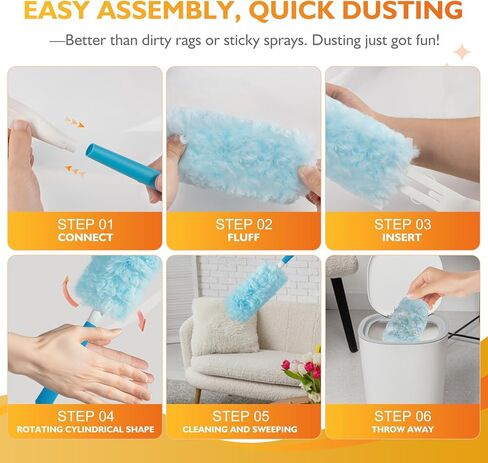 60PCS Fluffy 360° Heavy Duty Duster Refills fits Swiffer Duster, 4X Dust Capture Power, Unscented Disposable Electrostatic Dusters with 3ft Extended Handle for Furniture, Electronics, Blinds in Saudi Arabia