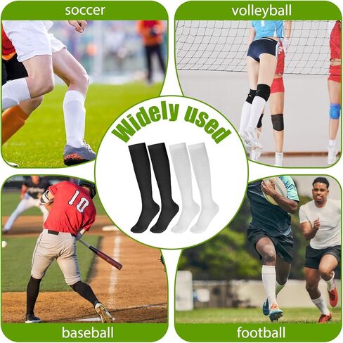 InnoHHustle 2 Pairs Soccer Softball Baseball Football Socks, Breathable Sports Training Socks Multi-sport Compression Sock Knee High Team Sport for Youth Boys Girls (Black, White) in Saudi Arabia