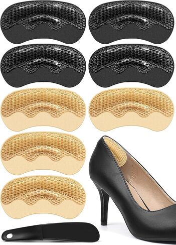 مقابض كعب هلامية ناعمة من دكتور شوسيرت للأحذية الكبيرة جدًا والأحذية الفضفاضة (4 أزواج + لبيسة الحذاء) - وسادة غير قابلة للانزلاق على شكل قرص العسل، حشو فجوة مقاس 0.5، رابطة مثالية، حشوات مرنة / حشوات نفطة (أسود / بيج) in Kuwait