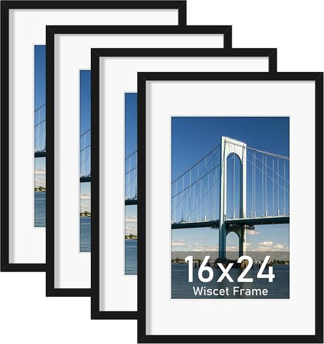 مجموعة إطارات ملصق Wiscet مقاس 24 × 36 مكونة من 4 قطع، صورة عرض مقاس 20 × 30 مع حصيرة أو 24 × 36 بدون حصيرة، إطار صورة لعرض الحائط الأفقي أو العمودي، أسود in Kuwait