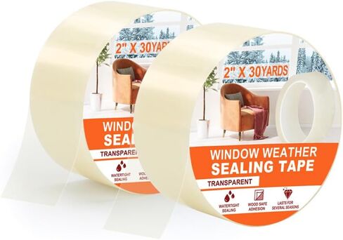 شريط إغلاق النوافذ MRPAPA مقاس 2 بوصة × 90 قدمًا، شريط عازل محكم يمنع تيارات الهواء، خالي من بقايا الطقس الشفاف، مقاوم للرياح للنافذة/الباب/السيارة (1) in Kuwait