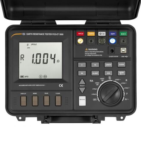 أدوات PCE، جهاز اختبار الأرض/المقاومة المحمول PCE‑ET5000 لأنظمة التأريض والإضاءة، يقيس 0.02Ω–20kΩ، وظيفة الذاكرة، مساعد الأسلاك المرئية والبطارية/التيار الكهربائي in Kuwait