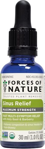 Forces of Nature Sinus Relief Nasal Decongestant, Organic Maximum Strength Homeopathic Medicine, Immune Support & Relief from Congestion, Sinus Pressure, Sneezing, Runny Nose, Non-Drowsy, 10ml in Kuwait