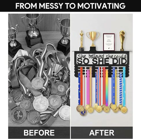 عرض شماعة ميدالية مع رف الكأس، حامل ميدالية السباق المعدني مع كلمات تحفيزية - لقد اعتقدت أنها تستطيع ذلك، عرض شريطي لعداءات السباق الرياضي، سهل التركيب in Kuwait