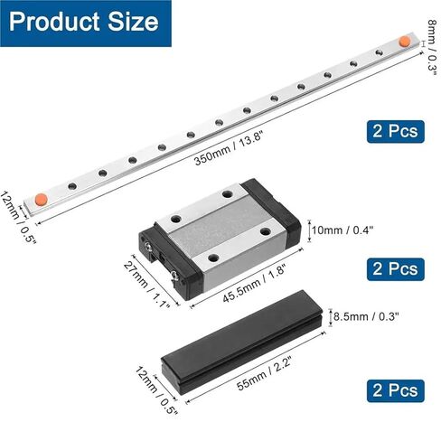 MGN12 خطي دليل السكك الحديدية 350 مللي متر مع MGN12H انزلاق النقل كتلة دليل خطي 2 قطعة التحكم السلس في الحركة in Kuwait