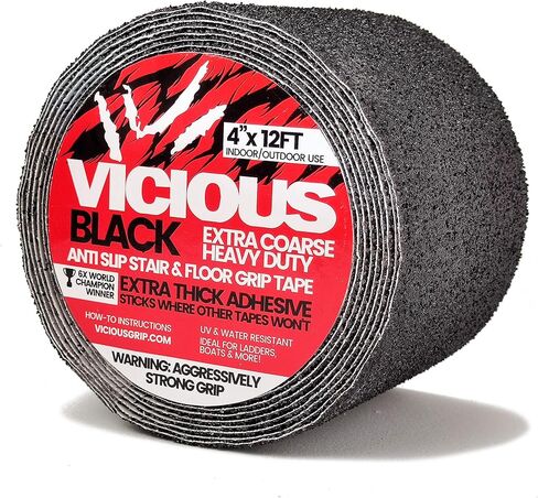 شريط جر آمن مضاد للانزلاق شديد التحمل باللون الأسود | 4 بوصة × 12 قدم | الاستخدام التجاري الصناعي الداخلي والخارجي | مقاوم للماء، مقاوم للزيت، متين in Kuwait