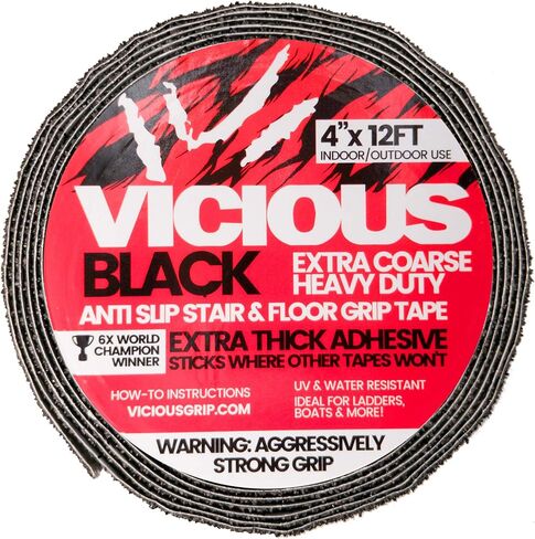 شريط جر آمن مضاد للانزلاق شديد التحمل باللون الأسود | 4 بوصة × 12 قدم | الاستخدام التجاري الصناعي الداخلي والخارجي | مقاوم للماء، مقاوم للزيت، متين in Kuwait