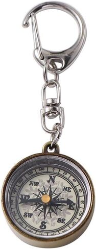 بوصلة معدنية من سبائك الزنك الذهبية مع سلسلة، حلقة مفاتيح بوصلة للتخييم، أدوات ملاحة لسلسلة المفاتيح، حلقة مفاتيح، بوصلات، إلكترونيات وأدوات ترفيهية in Kuwait