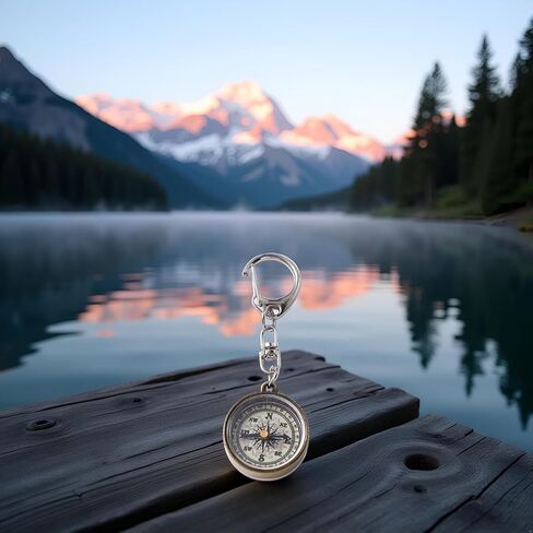 بوصلة معدنية من سبائك الزنك الذهبية مع سلسلة، حلقة مفاتيح بوصلة للتخييم، أدوات ملاحة لسلسلة المفاتيح، حلقة مفاتيح، بوصلات، إلكترونيات وأدوات ترفيهية in Kuwait