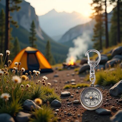 بوصلة معدنية من سبائك الزنك الذهبية مع سلسلة، حلقة مفاتيح بوصلة للتخييم، أدوات ملاحة لسلسلة المفاتيح، حلقة مفاتيح، بوصلات، إلكترونيات وأدوات ترفيهية in Kuwait