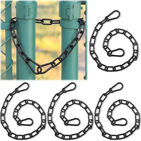 قفل سلسلة البوابة، سلاسل ربط من الفولاذ المقاوم للصدأ مع حلقة تسلق من كلا الطرفين، سلسلة حظيرة شديدة التحمل قابلة للتعديل لبوابة الماشية، سياج خارجي، قفص للحيوانات الأليفة، مزرعة ساحة الحديقة (20 بوصة، أسود، 6 عبوات) in Kuwait