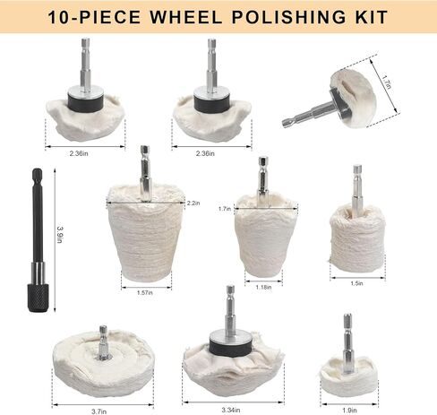 10PCS Buffing Wheel Kit for Drill, Cotton Polishing Pads with 1/4" Hex Shafts, Wheel Shaped Polishing Tool Buffing Pad for Aluminum Stainless Steel Chrome, Car Accessories in Saudi Arabia