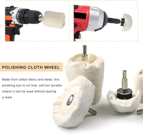 10PCS Buffing Wheel Kit for Drill, Cotton Polishing Pads with 1/4" Hex Shafts, Wheel Shaped Polishing Tool Buffing Pad for Aluminum Stainless Steel Chrome, Car Accessories in Saudi Arabia