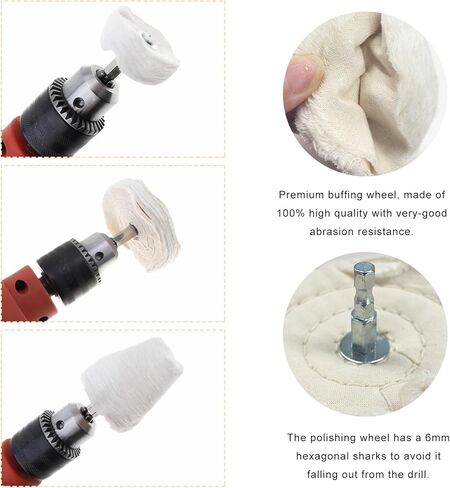 10PCS Buffing Wheel Kit for Drill, Cotton Polishing Pads with 1/4" Hex Shafts, Wheel Shaped Polishing Tool Buffing Pad for Aluminum Stainless Steel Chrome, Car Accessories in Saudi Arabia