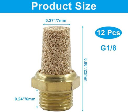 12 قطعة كاتم صوت هوائي، كاتم صوت عادم نحاسي G1/8، فلتر خيط ذكر، خط هواء متكلس مناسب للأنظمة الهوائية/الفنيين in Kuwait